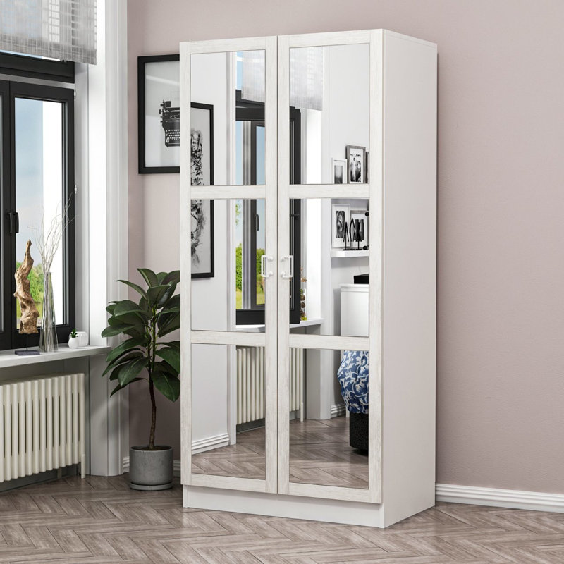 Modern White Wardrobe, 100% Melamine Coated Particle Board, 35.4 x 74.8 x 20.5 inches | Stylish & Functional Storage Solution | Durable Design with Elegant Solid Color Finish for Bedroom & Closet Organization