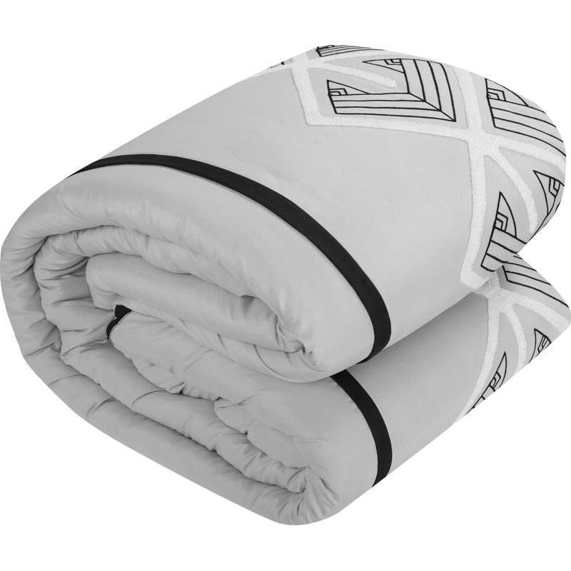 King Black and Grey Geometric Microfiber Comforter Set