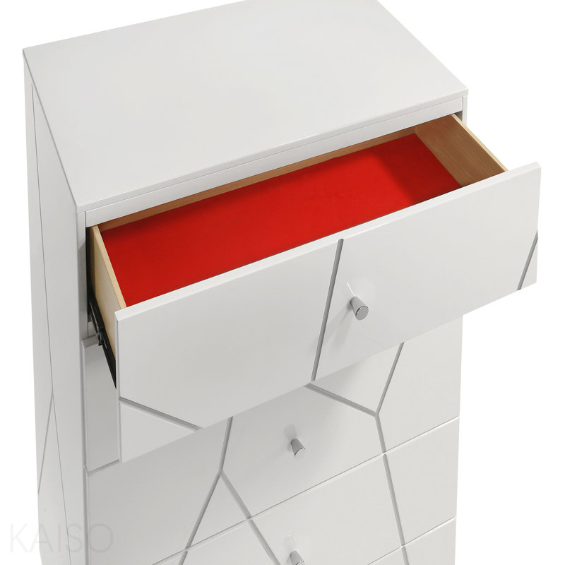 Commode - Finition laquée avec motif géométrique et tiroirs spacieux pour rangement moderne - blanc