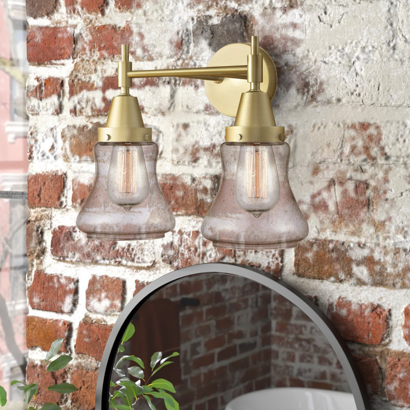 Éclairage pour meuble-lavabo à 2 lumières à intensité variable Gayle, Laiton satiné, Ampoule DEL rétro 4 watts, Grainé