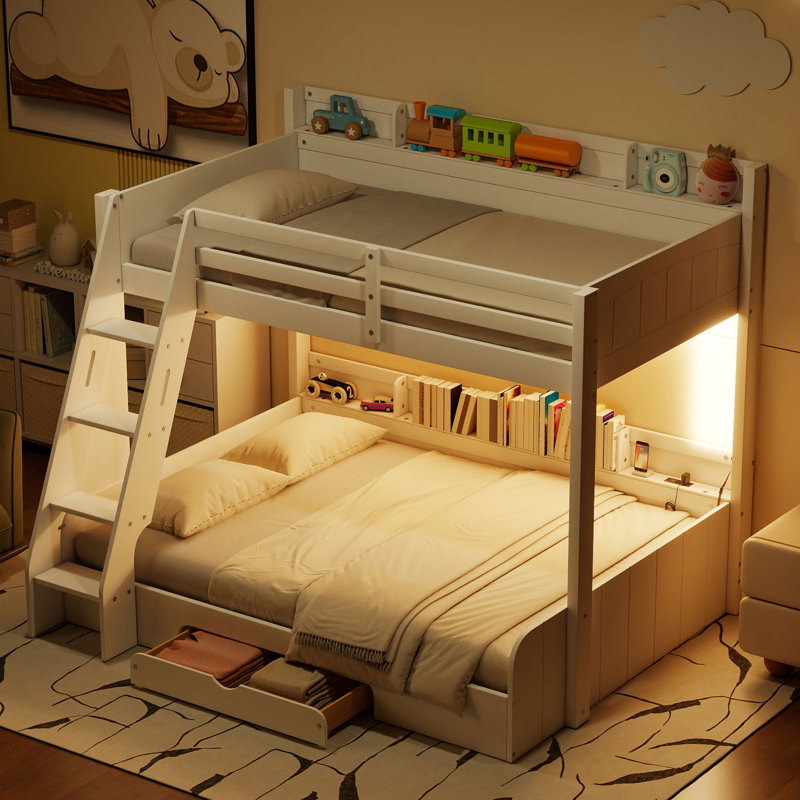 Twin Over Full Bunk Bed With Storage, White
