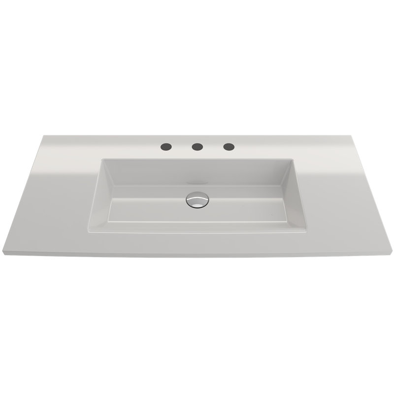 Lavabo de salle de bain rectangulaire double en argile réfractaire avec trop-plein 40,35 po BOCCHI Ravenna, Blanc, 8 po