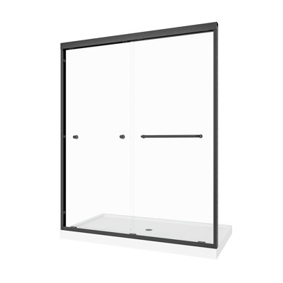 Porte de douche coulissante double 55 po x l 72 po x H 72 po avec finition noir mat, cadre en alliage d'aluminium, verre trempé nano de 1/4 po de 6 mm, installation facile pour la salle de bain, design américain, minimaliste