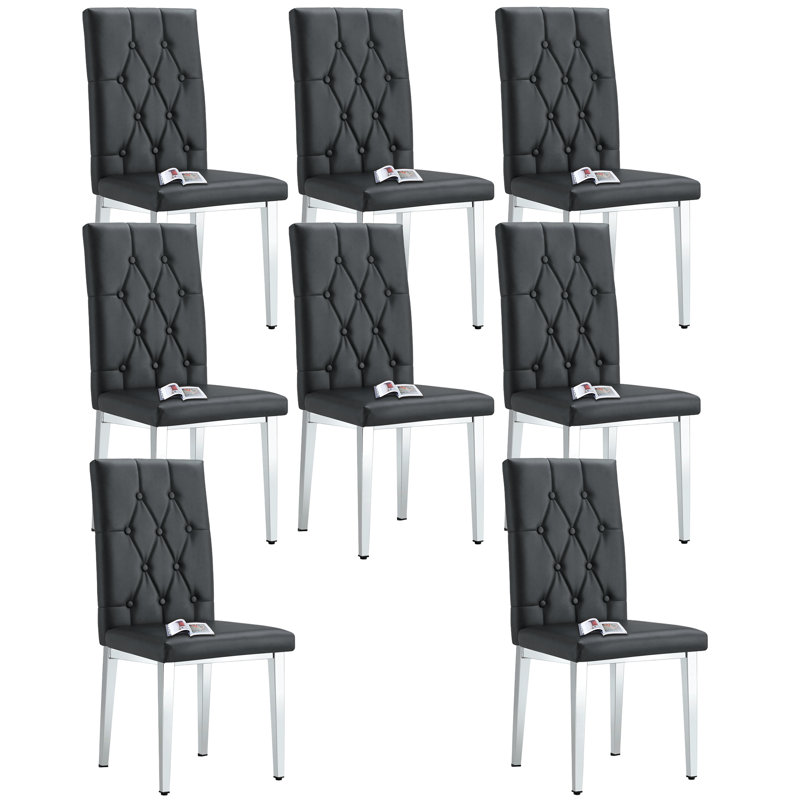 Ensemble de 8 chaises de salle à manger en cuir Buckle Grid, Argent, Noir, noir, noir, noir