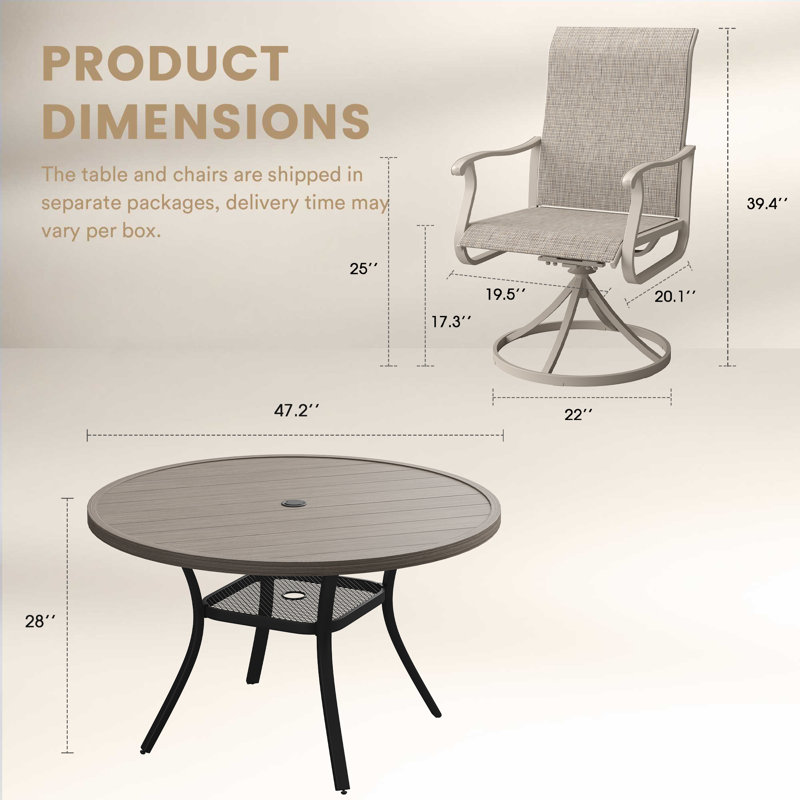 6-Person Outdoor Dining Set, Gray Woodlike/Cream