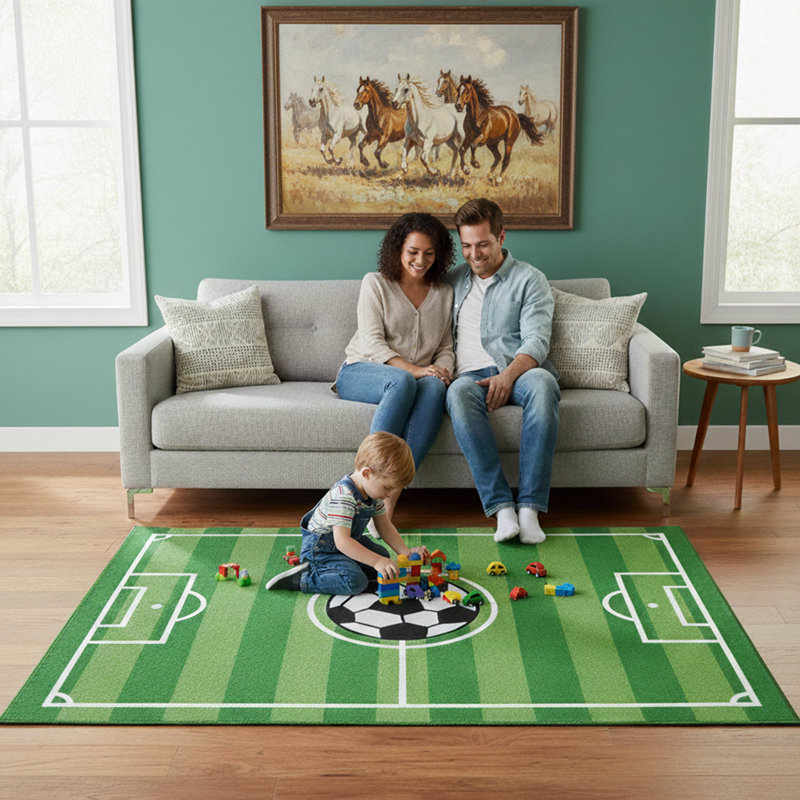 Furnish my Place Nicole 680 Strips Soccer Play Baby Rug for Kids Playroom | Bathroom & Kindergarten Classroom | Contemporary Design | Strips Rectangle | Green