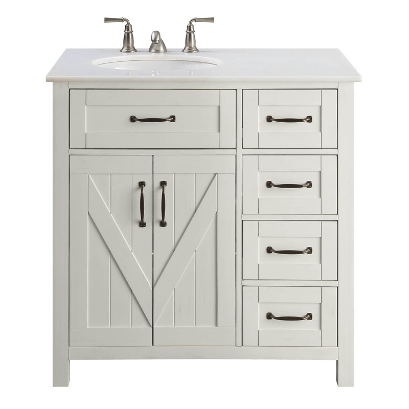 Daryal 36"W x 22"D Bath Vanity in  Wash with  Marble Vanity Top and  Basin, White Wash