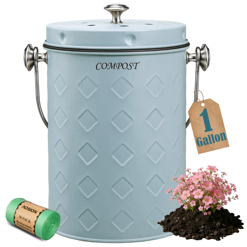 Bac à compost de comptoir, bac à compost sans odeur pour l'intérieur 1,0 gallon avec couvercle, bleu, Bleu