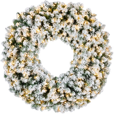 60In Artificial Pre-Lit Flocked Fir Christmas Wreath Decoration W/ 300 LED 2-In-1 Lights, 930 Tips