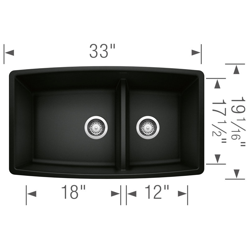 Évier de cuisine à double cuve encastrable 60/40 Performa SILGRANIT à faible encombrement - Noir charbon, Noir charbon