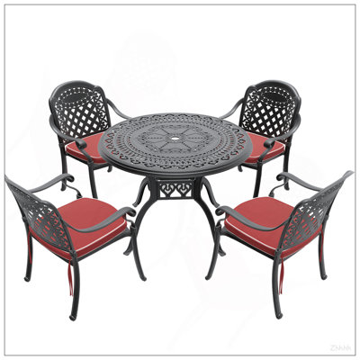 Ensemble de 5 meubles de patio en aluminium coulé avec cadre noir et coussins de siège