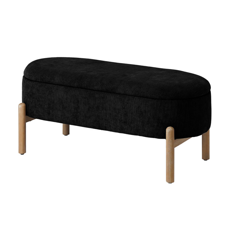 Upholstered Storage Bench with Wooden Legs, Black