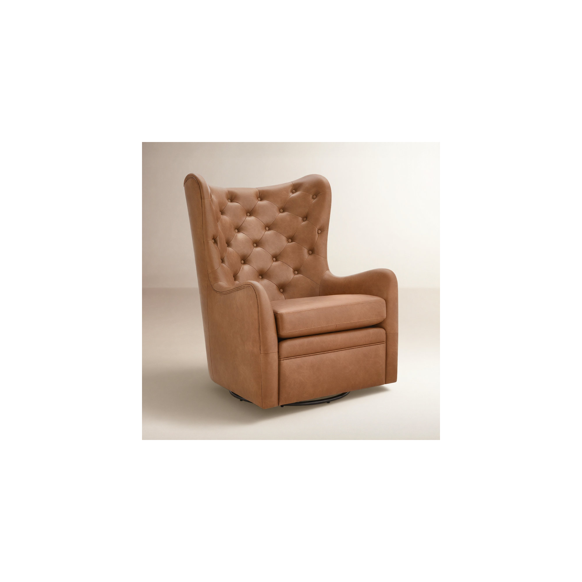 Waverly Upholstered Faux Leather Tufted Swivel Wingback Chair, Copley Saddle Brown Faux Leather