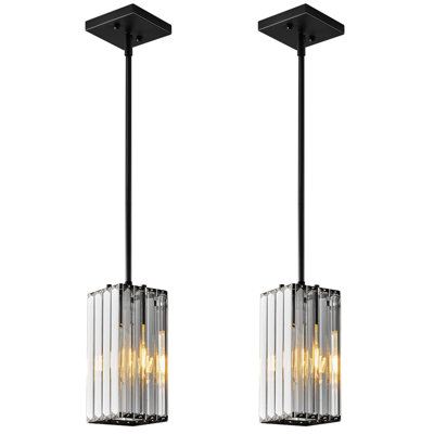Llinos Modern Pendant Light Rectangle Pendant Lighting Mini Crystal Chandeliers Adjustable Pendant Light Fixture for Kitchen Island Dinning Room Living Room