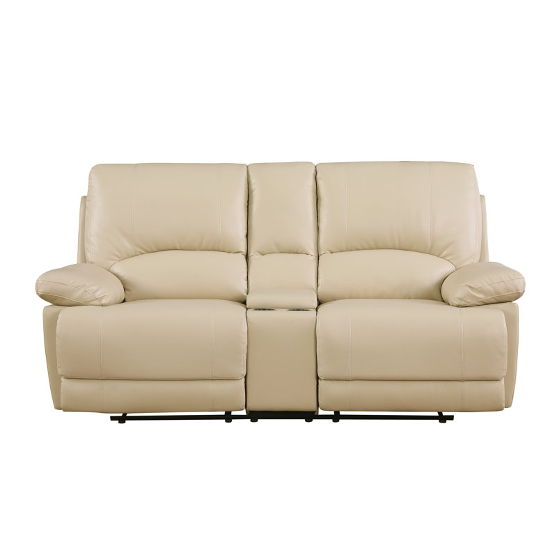Trower 76'' Faux Leather Reclining Sofa, Beige Faux Leather