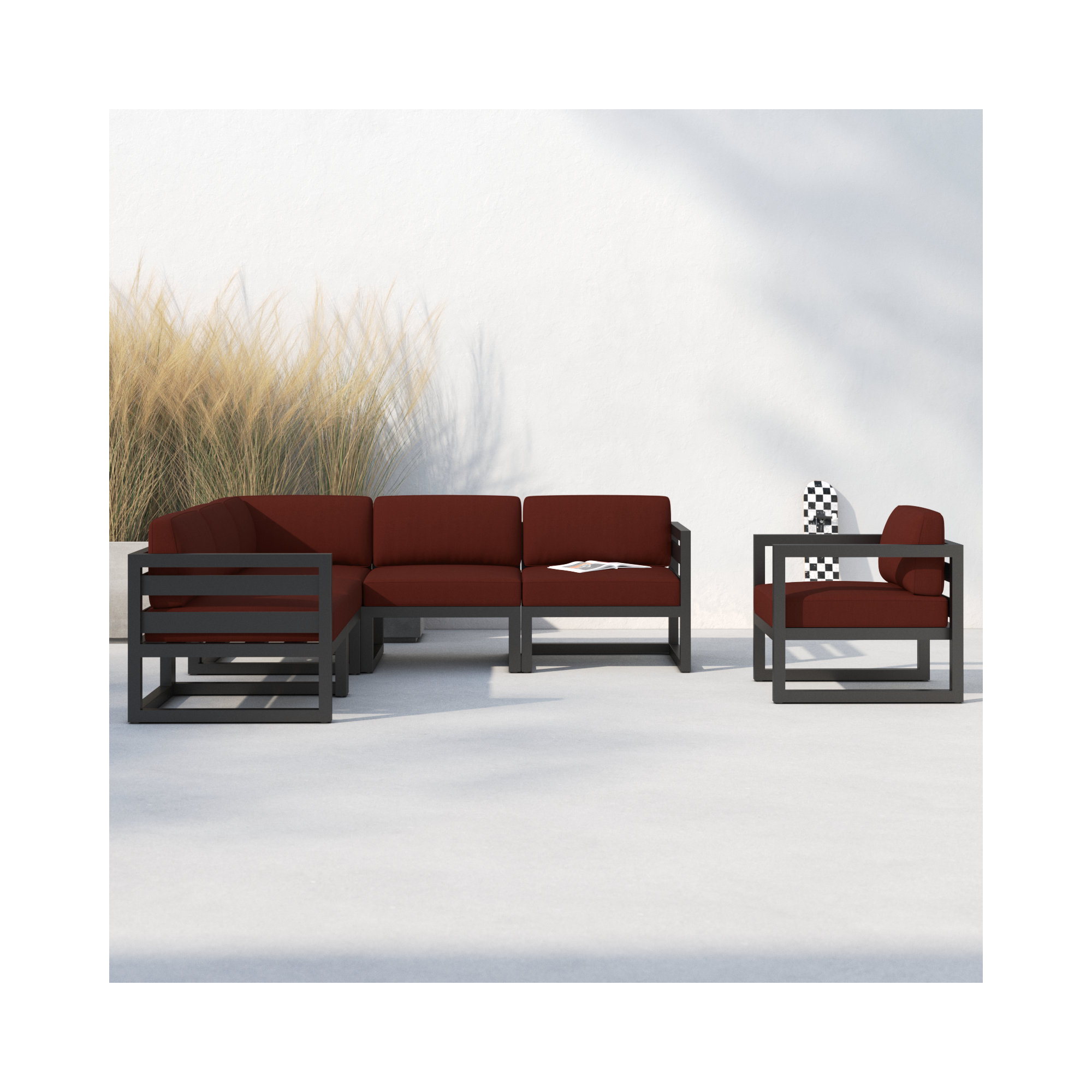 Smith 94" Outdoor Sectional with Sunbrella® Cushions, Canvas Henna Sunbrella® Canvas, Slate