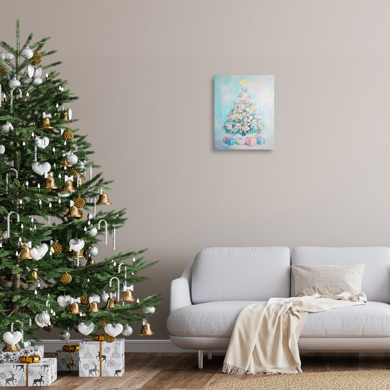 Pastel Christmas Tree on Blue Canvas, design by Arlington Prints, 20" H x 16" W