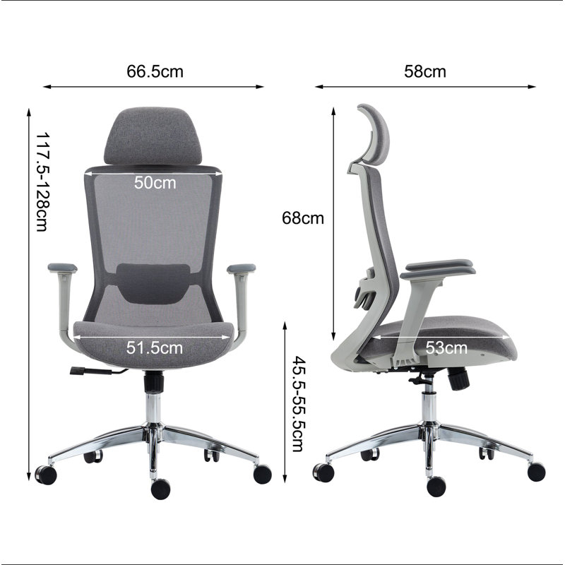 Chaise de bureau en filet à haut dossier, Gris, Argent argent