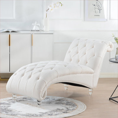 Chaise longue simple sans accoudoirs capitonnée en tissu d'ameublement capitonné blanc