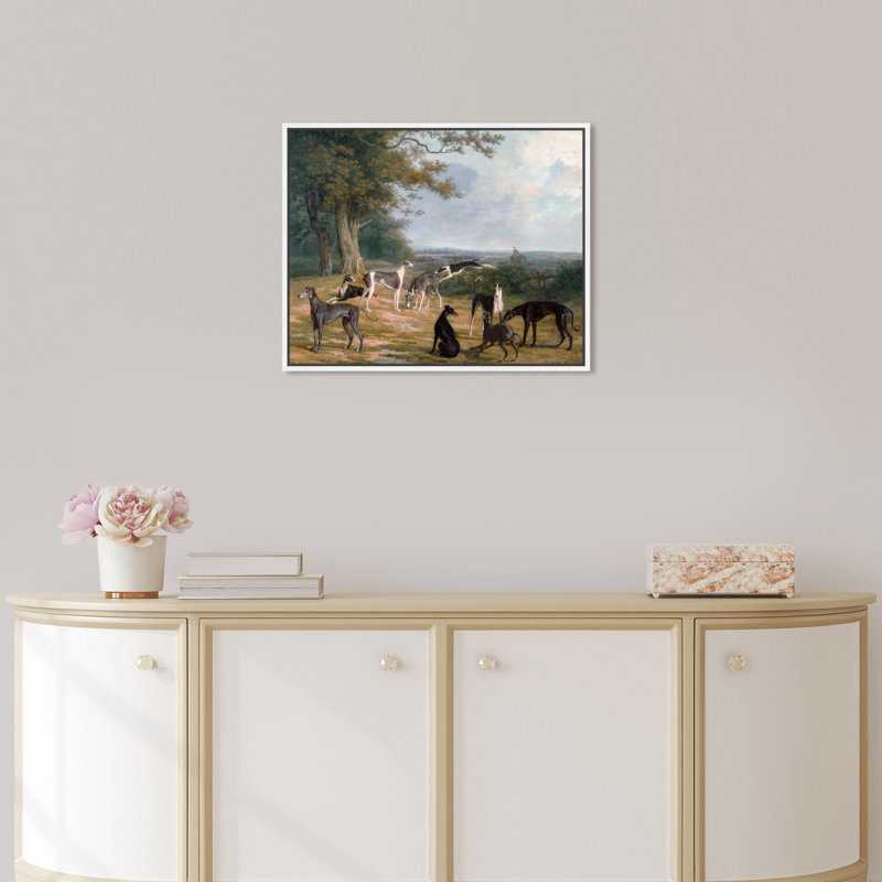 Reproduction d'art, "Chiens et chiots" par Oliver Gal, H 20 po x l 24 po x P 1,5 po, Cadre blanc
