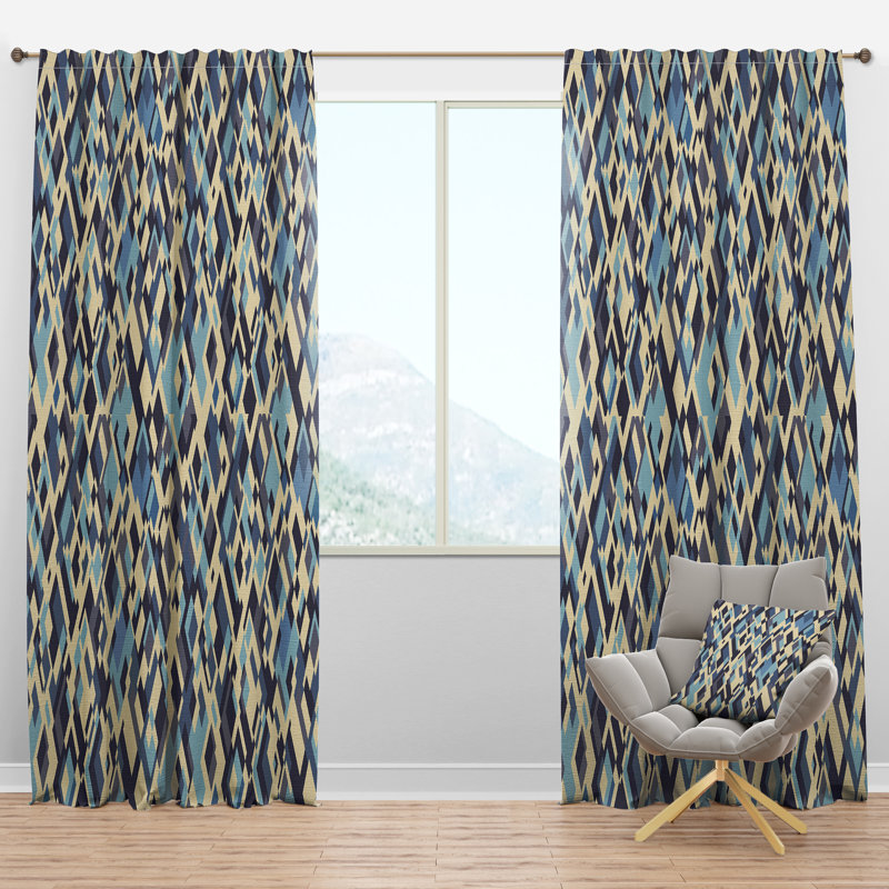 Rhombuses in Beige and Blue - Abstract Curtain - Velvet Room darkening - 1 panel, 52"W x 63"L