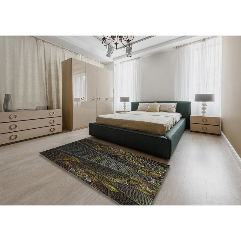Tapis jaune/noir tissé à la machine, Rectangle 5 pi x 8 pi