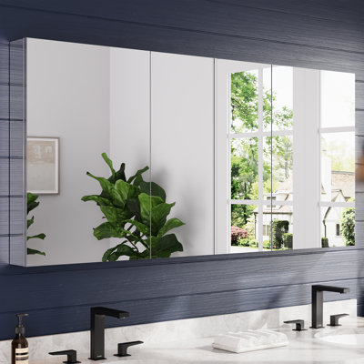 4-Piece Recessed Or Wall Mount Frameless Aluminum Bathroom Medicine Cabinet Mirror With Glass Shelves