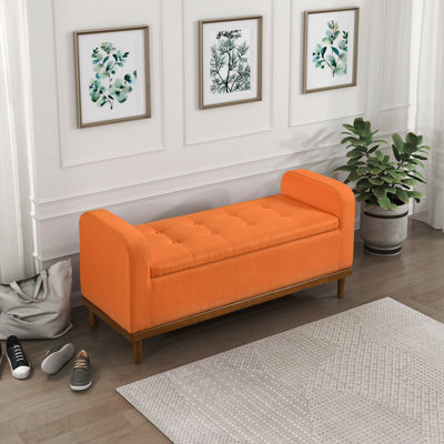 Mid-Century Modern Lift Top Storage Bench With Tufted Upholstered Seat for Living Room - Orange
