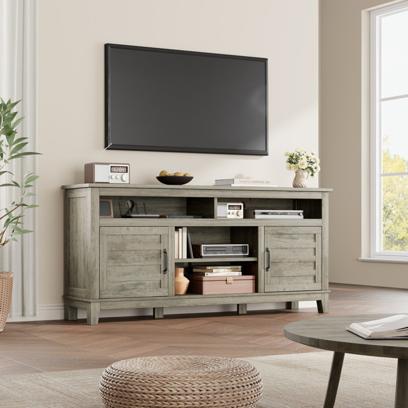  Farmhouse Conference Table - 63 Inch Vintage Grey Meeting Desk with Shelves, Cabinet Doors, Modern Storage - Supports Up to 70 Inch Equipment - Office Furniture, Vintage Grey