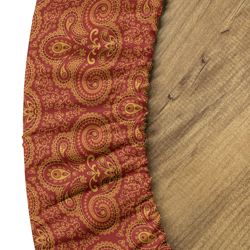 Ebern Designs Ethnic Fitted Round Tablecloth Vermilion Orange, 47.24" Round