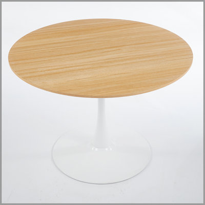 42.1"OAK COLOR TOP Tulip Table Mid-Century Dining Table For 4-6 People With Round Mdf Table Top, Pedestal Dining Table, End Table Leisure Coffee Table
