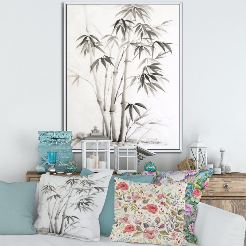 Bambou monochrome rétro II, reproduction sur toile, H 32 po x l 16 po x P 1 po, Toile blanche encadrée