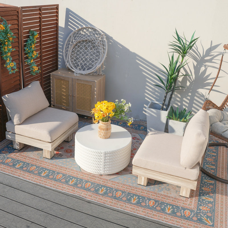 Choi 2-person Outdoor Patio Aluminum Wood Grain Seating Group With Beige Cushions