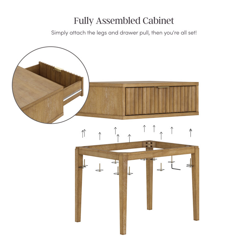 Carrera Fluted Wooden Nightstand with 1 Drawer, Light Brown