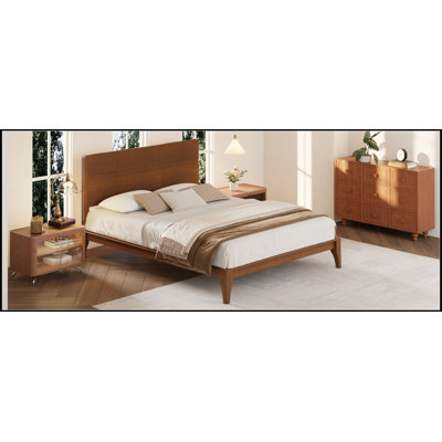 Lit plateforme en bois de bambou de style Mid-Century moderne avec support en métal durable, assemblage facile et conception écologique