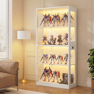 4-Tier Display Cabinet with Smart LED Light & Motion Sensor, Tempered Glass Curio Cabinet with Dimmable 3-Color Lighting and Anti-Tip Hardware for Collectibles, Home Office
