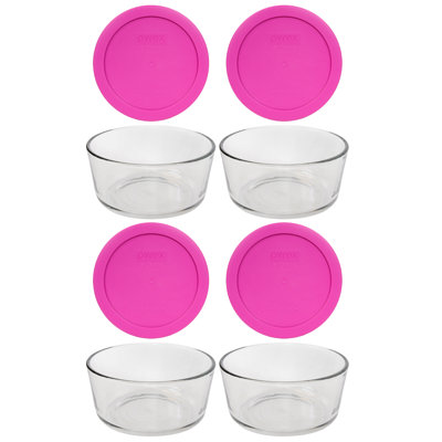 Pyrex (4) 4-Cup Glass Bowls & (4) 4-Cup Lids