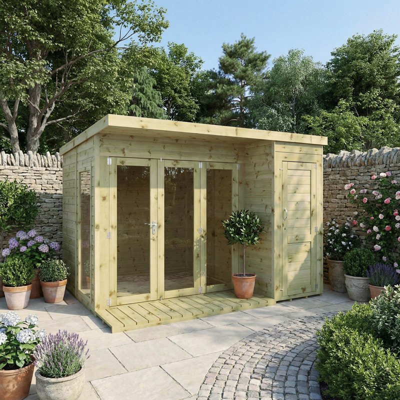 Mercia 10 x 8ft Premium Contemporary Summerhouse With Side Shed, No