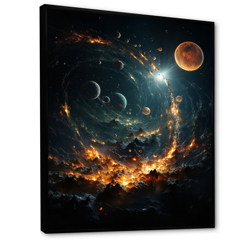 Galaxies Planets I, reproduction d'art sur toile, Cadre noir, H 20 po x l 12 po x P 1 po