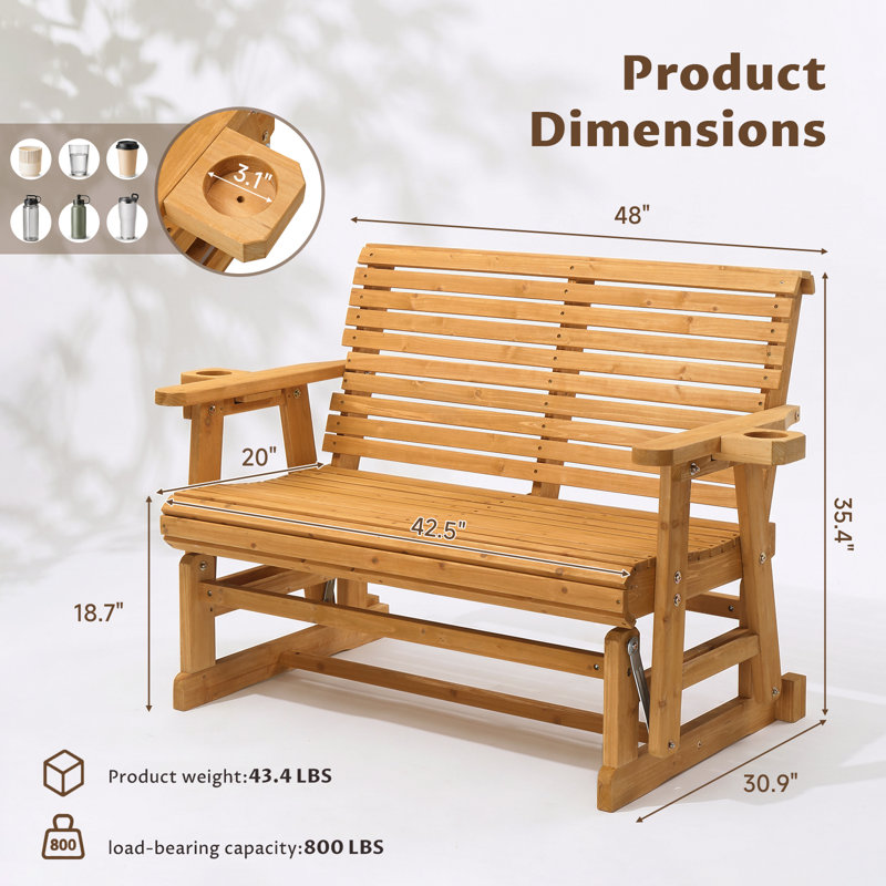 Solid Wood Two-Person Patio Glider, Teak