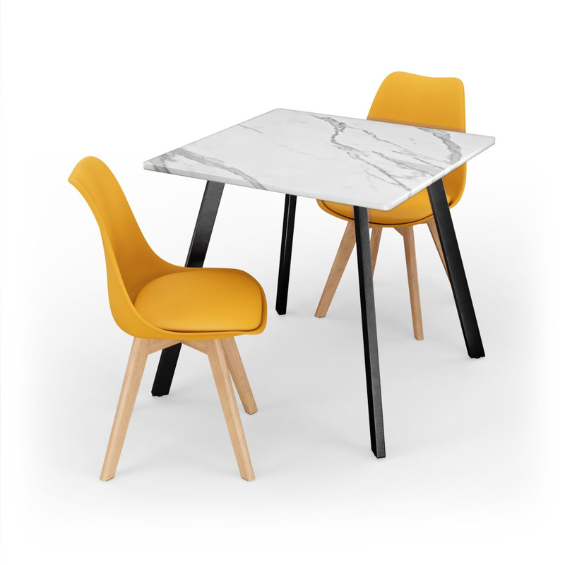 2 - Person Dining Set, White Marble / Yellow
