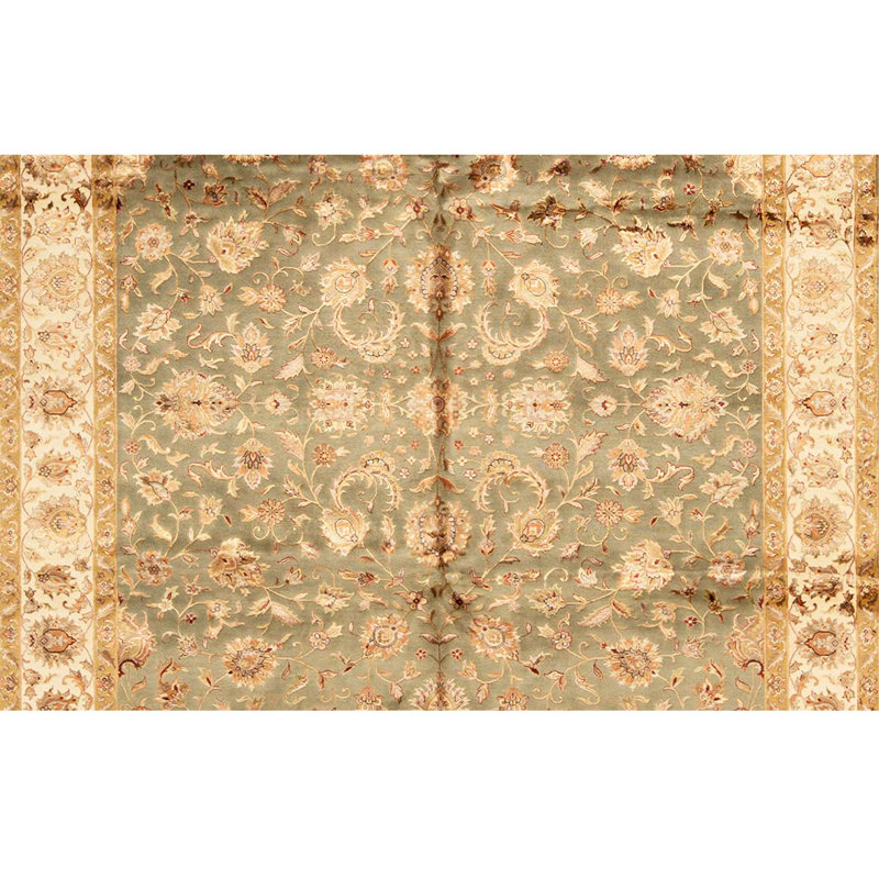 Tapis unique en viscose noué à la main 8 pi x 10 pi brun / vert / ivoire