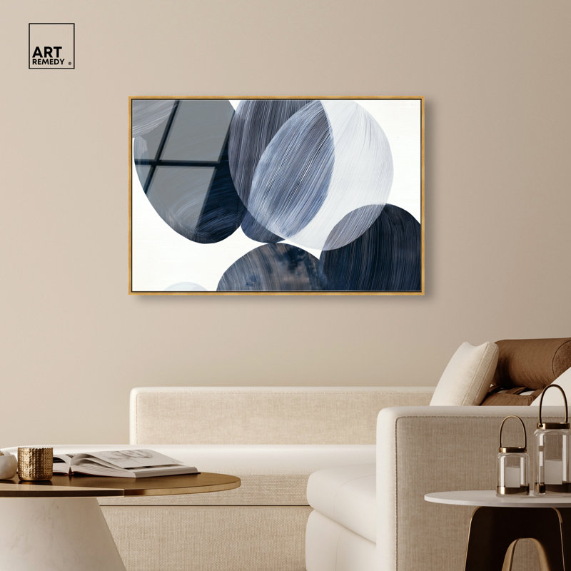 Art mural encadré «Overlaping Blues I» par Art Remedy, cadre doré, 54 x 36, H 37 po x l 55 po, Encadrement doré