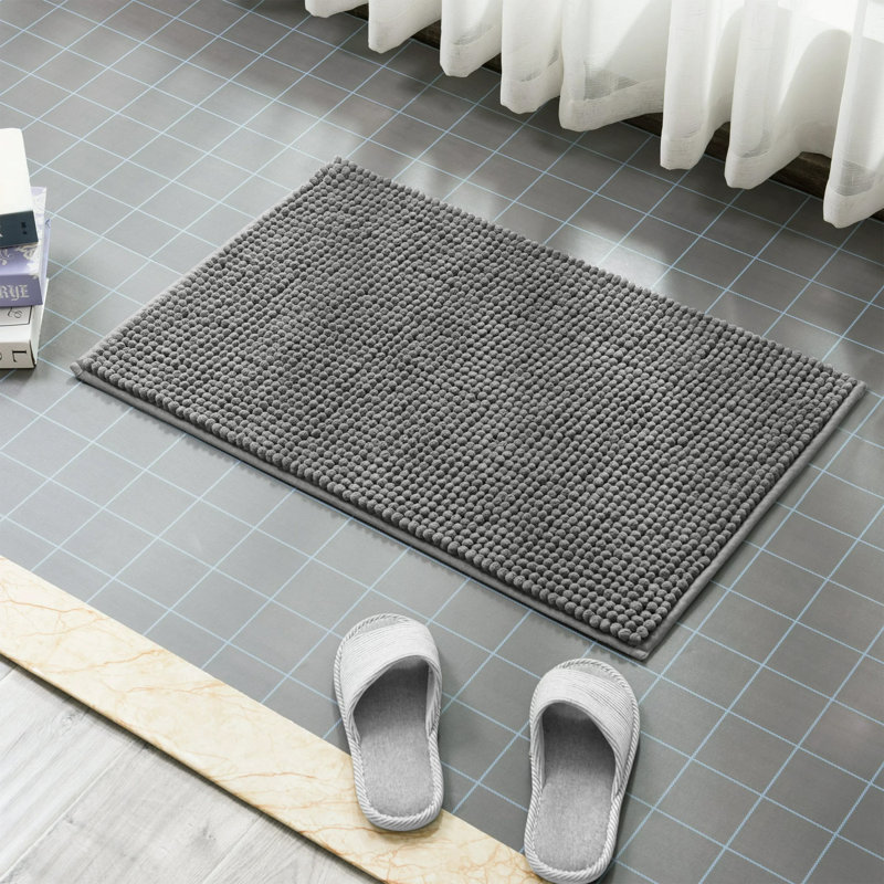 Nelu Ultra Absorbent Non-Slip Chenille Door Mat – Soft Microfiber Mat for Bathroom, Kitchen & Entryway, Grey, 40cm W x 60cm L
