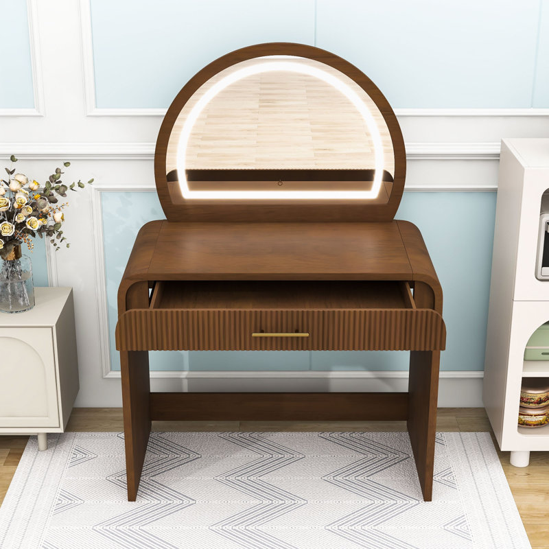 Coiffeuse 39 "avec tiroir et miroir lumineux à écran tactile, Espresso
