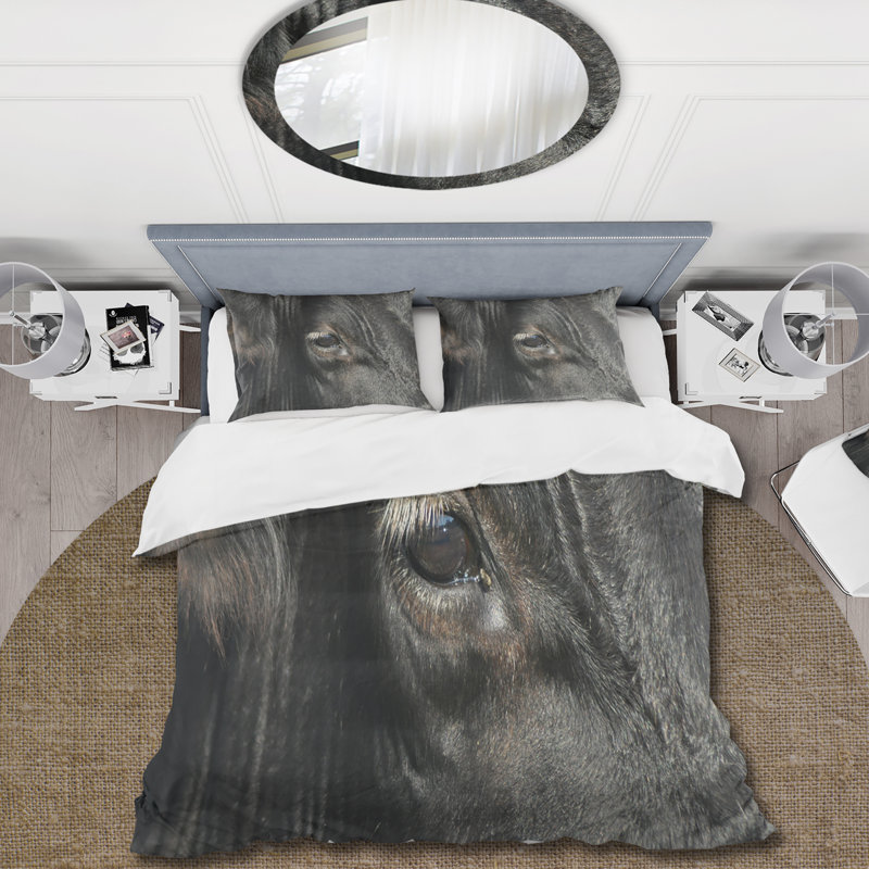 Vache qui broute dans la prairie - Ensemble de housse de couette Farmhouse - Polyester en microfibre