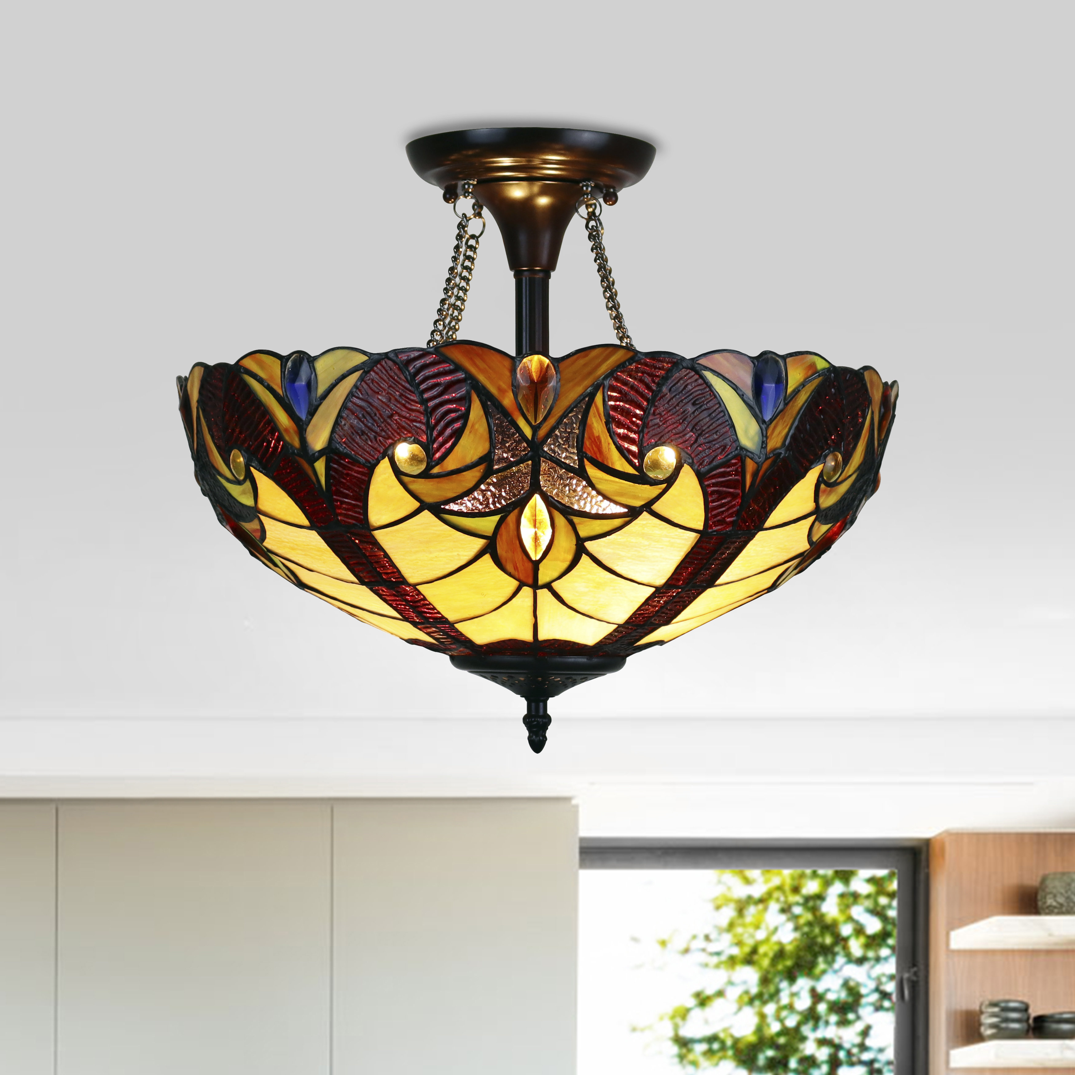 Stained glass semi flush deals ceiling light