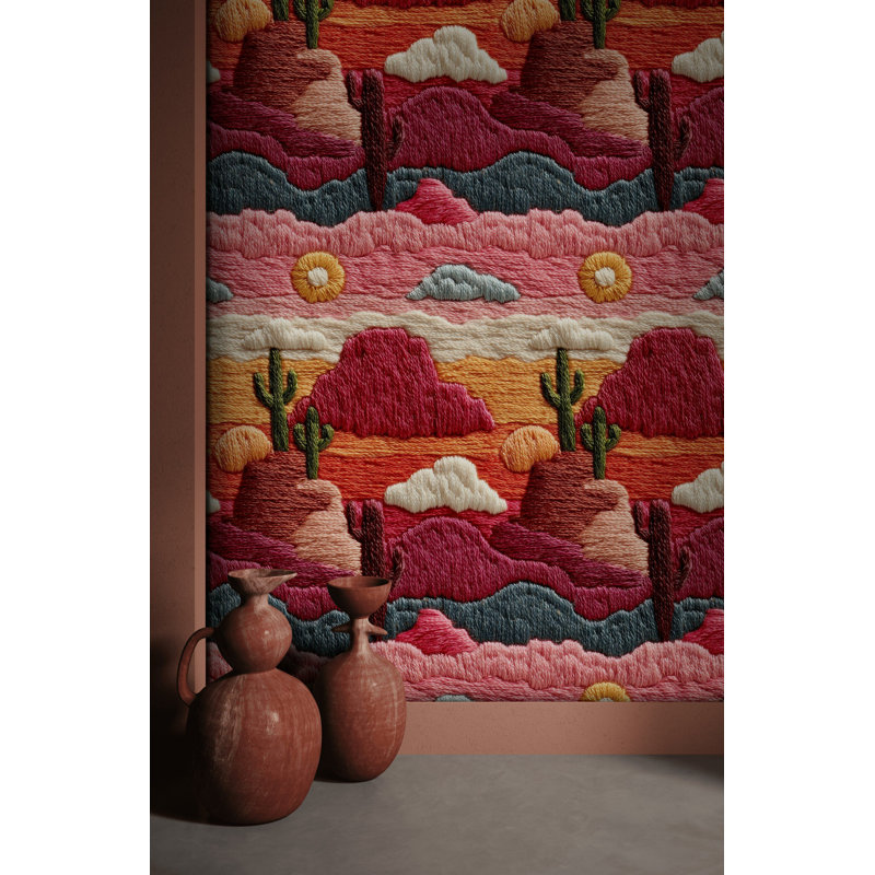 Papier peint à motif de cactus coloré Desert