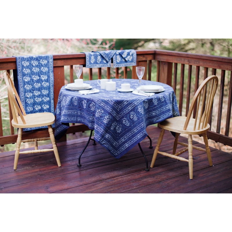Indigo Dabu Tablecloth, 72" W Round
