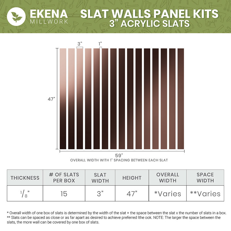 Adjustable Acrylic Slat Wall Panel Kit, 47" H x 45" W, Rose Gold Mirror